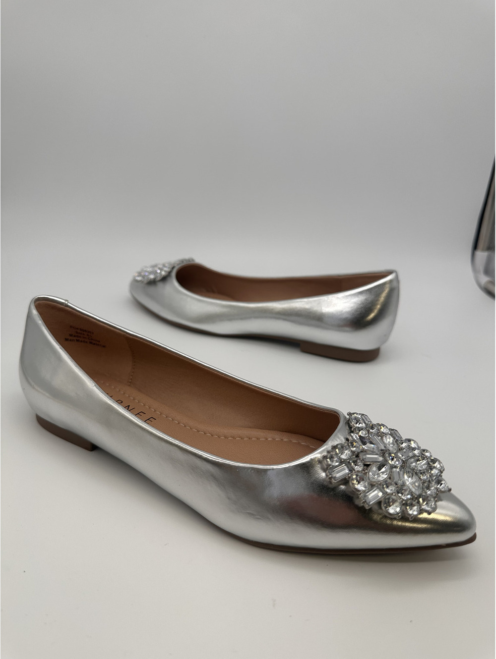 Journee Collection Silver Pointed Toe Flats with Crystal Emb